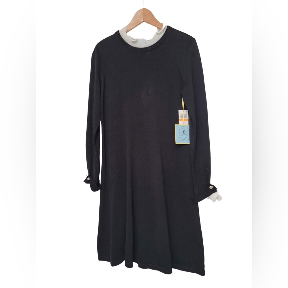 Cece Ruffled Long Sleeve Black Dress ~ NWT